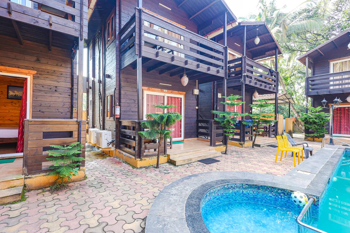 Timber cottages around the courtyard